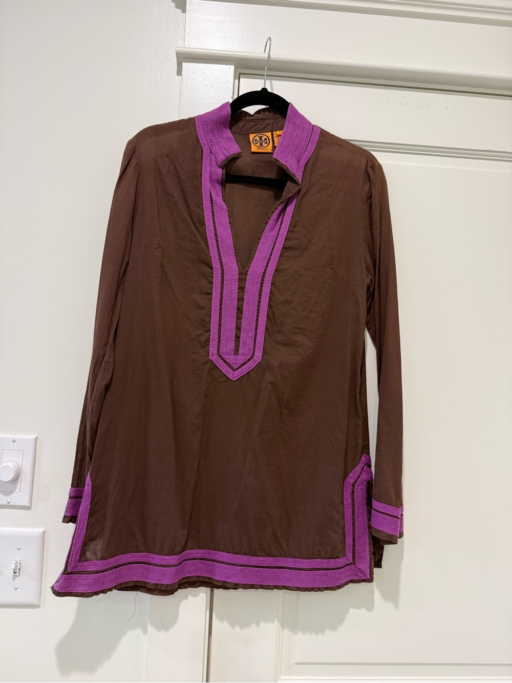 Tory Burch Brown Top with Purple Accent